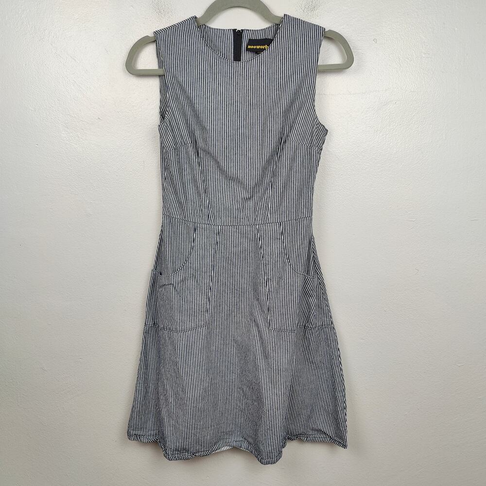 Nooworks Edie Dress‎ Womens XS Blue White Stripe Mini Fit & Flare Sleeveless